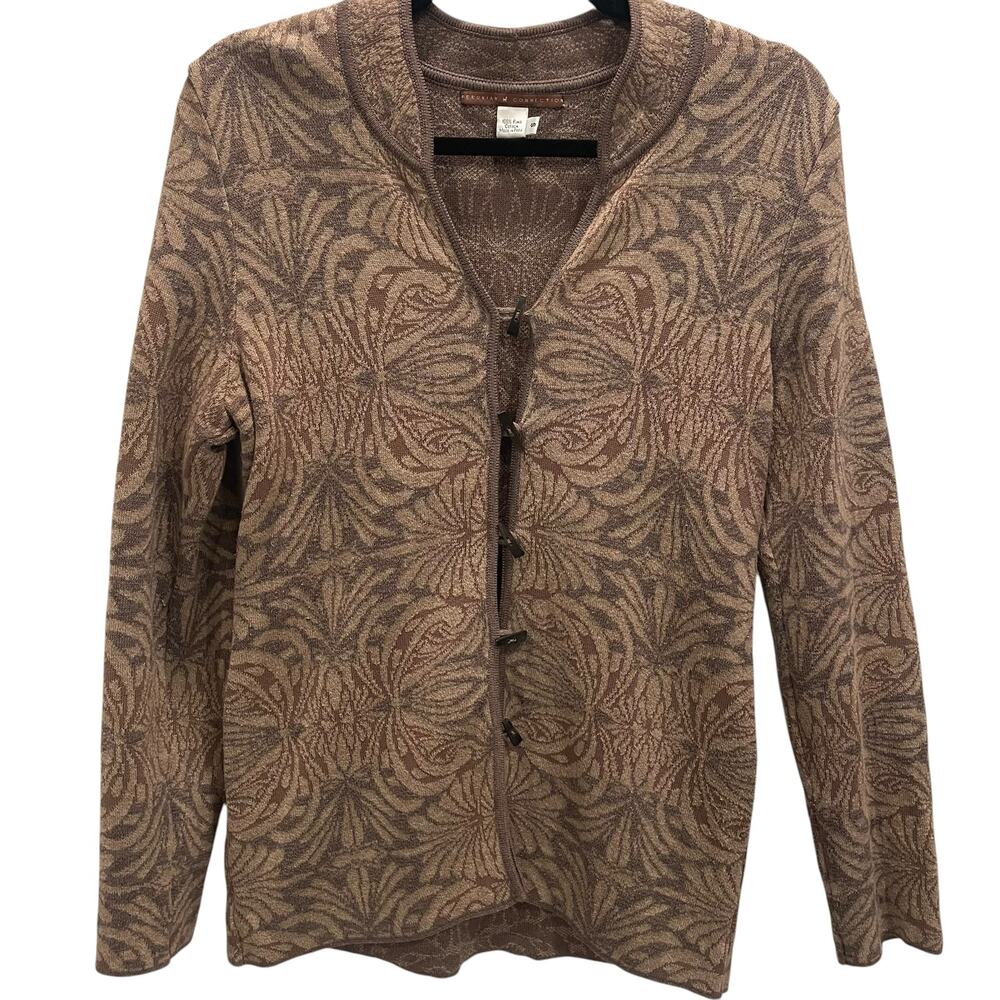 Peruvian Connection Pima Cotton Tapestry Cardigan Sweater Jacket S EUC